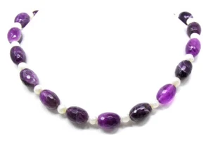 Wunderschöne Edelsteinkette aus dem Edelstein Amethyst und Süßwasserperlen - Picture 1 of 2