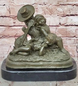 Escultura de bronce firmada por Patoue escena infantil pacífica obra de arte clásica estatuilla - Imagen 1 de 10