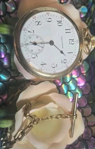 Working Waltham Pocket Watch 10K Gold Filled 15 Jewel Boss Heavy T-Bar Fob Chain - Picture 1 of 16