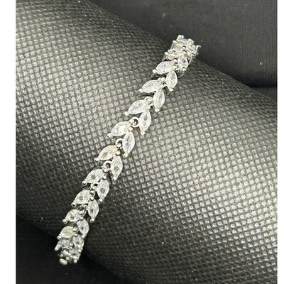 Pulsera Tenis Hoja Cristal Tono Plata Mujer Cuerda Cadena Brillo Joyería 7.5" Foto 1 de 4