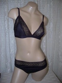 La Perla Studio Fiorenza 36B L Wire Free Triangle Bra Panty Set Black