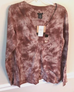Calvin Klein Jeans Braun Abstrakt Batik Long Flare Sleeve Top Gr. XL Neu mit Etikett - Bild 1 von 4