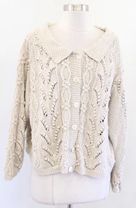 Vintage 90er taupe sand Grobstrick Oma Landhaus Kernstil Cardigan Pullover Gr. XL - Bild 1 von 8