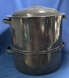 Granitgeschirr 3 Stck. Gebacken Emaille Doppel Dampf Meeresfrüchte Topf 13" Durchmesser x 16" - ExUC - Bild 1 von 14