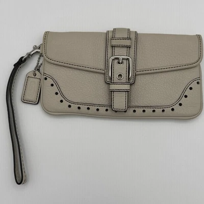 Coach Bag Wallet Leather Buckle Wristlet Beige Silver Trim - Image 1 of 4