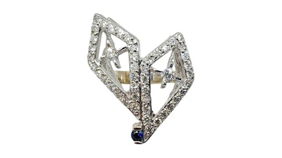 Anillo geométrico de diamantes y zafiros de oro blanco de 18 quilates de aproximadamente 1,00 quilates talla 4, 2,8 dwt Foto 1 de 4