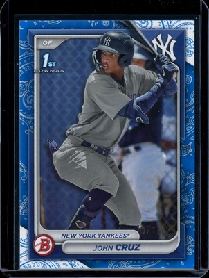 2024 1st Bowman Paper ~ John Cruz ~ Blue Bandana /125 ~ #BP-77  New York Yankees - Image 1 of 2