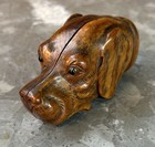 Antique C19th Treen Glass Eyed Dog Head Box