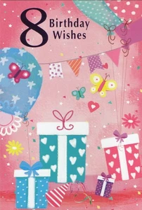 AGED 8 '8 BIRTHDAY WISHES' BIRTHDAY CARD AND MATCHING ENVELOPE 5" X 7" - Picture 1 of 3