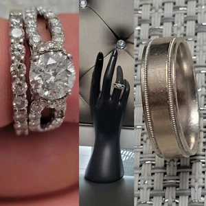 Verragio 18k White Gold Diamond Ring With 14k Band and His 14k Gold Band - Picture 1 of 12