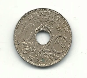 A HIGH GRADE XF/AU 1935 FRANCE 10 CENTIMES LINDAUER COIN-NOV375 - Picture 1 of 1