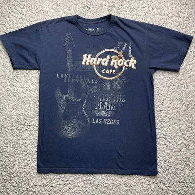 Hard Rock Cafe Las Vegas Shirt Medium Blue Retro Sewn Patch Crew Neck - Image 1 of 4