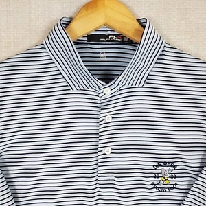 RLX x WINGED FOOT Size Large Mens Polo Shirt Blue Stripe Performance Golf Bryson - Picture 1 of 16