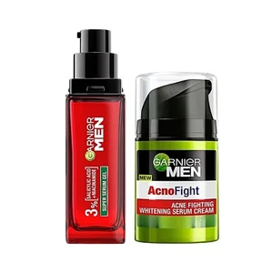 Garnier Men Acno Fight Set 2pcs Super Serum Gel 30ml & Whitening Cream 40ml Acne - Picture 1 of 10