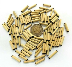 100 Small Tan Bamboo Wood Hairpipe Tube African Trade Beads # 2 W2 - Picture 1 of 1
