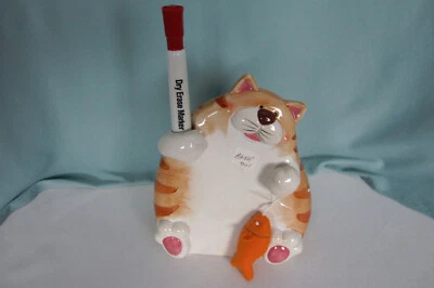 Memo board Ceramic Cat Bank Marmalade Tiger with Fish Dry Erase Marker New - Image 1 of 2