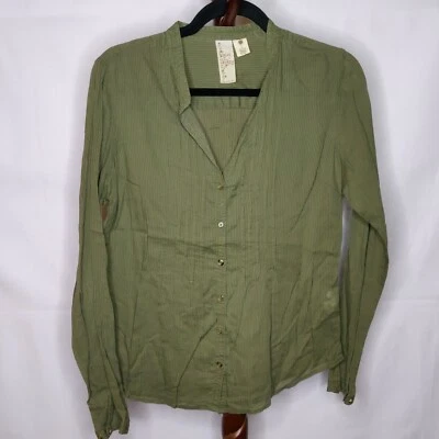 Niña Krazy Mujer L Camisa Verde Pin Rayas Cuello en V Botón Manga Larga Pliegues Foto 1 de 4