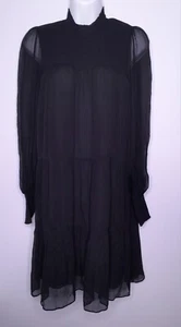 WITCHERY Yoryu High Neck Flounce Black Dress Sheer Size 12 NWT - Picture 1 of 10