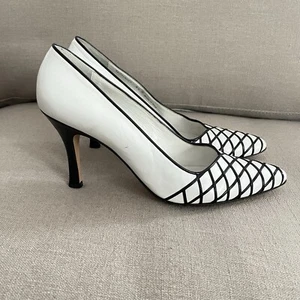 Vintage Bally Pumps Black White Leather Heels Stripe Women’s Size 8.5 - Picture 1 of 10