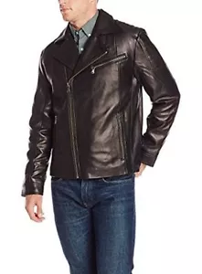 NEW Emanuel Ungaro Mens 2XLarge Lambskin Black Leather Asymmetrical Moto Jacket - Picture 1 of 12