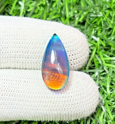 Calibrated Blue Fire Aurora opal Cabochon Gemstone Pear Shape doublet Stone R73 - Image 1 of 4