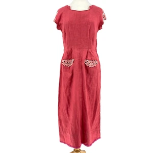 Parnes Feinstein Vintage Salmon Pink Dress Embroidered Beaded Cap Sleeve S/M EUC - Picture 1 of 11