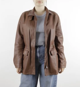 Women's Loro Piana Size IT46 Brown Leather Hidden Belted Jacket Cashmere Lining - Picture 1 of 22