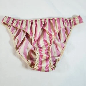 Victoria's Secret Sexy Little Things Satin Bikini XS Pink Ivory Stripe - Picture 1 of 4