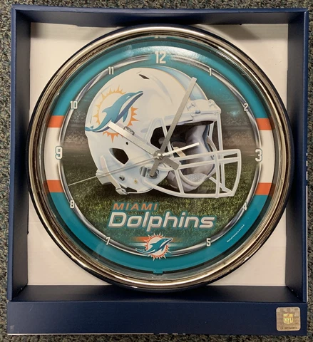 MIAMI DOLPHINS HELMET LOGO 12" CHROME ROUND WALL CLOCK NEW WINCRAFT 🐬 Cover