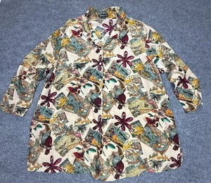 Vintage Seide Button Down Top Tunika Damen Größe 22 W Hawaii Boho Aloha Theo Miles - Bild 1 von 15