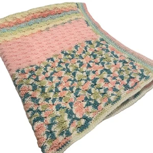 Vintage Baby Girl Hand Multicor Crocheted Baby Blanket 38”LX30”W - Picture 1 of 9