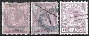 INDIEN QV QUITTUNGSMARKEN X 3 GEBRAUCHT - Bild 1 von 2