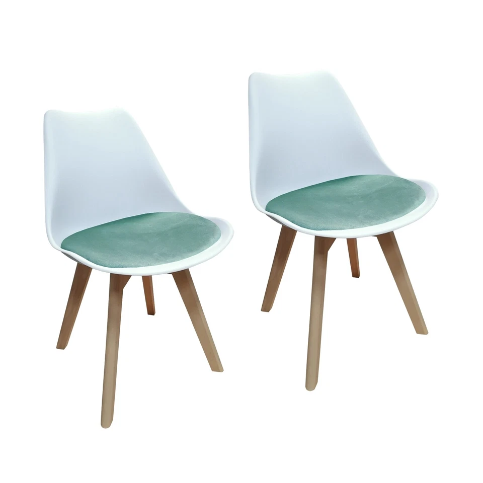 Esszimmerstuhl Samt 2er Set Atlanta Weiß/Türkis Küchenstuhl Kunststoffschale mit - Bild 1 von 1