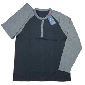 Hodo Sport Men's Large Black Colorblock Henley Long Sleeve T-Shirts Casual Top - Picture 1 of 8