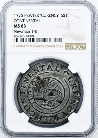 1776 CONTINENTAL $1 NGC MS 63 Cover