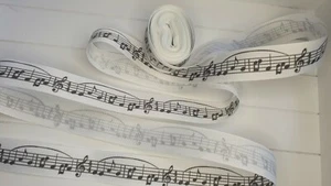 22mm Wide Music Notes Ribbon Black And White Crafts Songs 1yard  - Picture 1 of 6