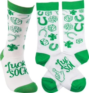 Lucky Socks Baumwollmischung St Patrick Kleeblatt Würfel Hufeisen LOL grün Neuheit LOL - Bild 1 von 2