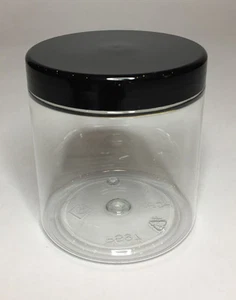 Empty 250ml Clear Plastic Jars With Black Plastic Screw On Lid Quality Jar & Lid - Picture 1 of 1