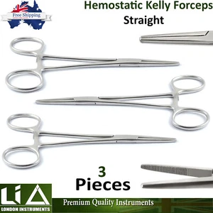Kelly Straight HEMOSTAT Locking Forceps Artery Straight Veterinary Surgical 3pcs - Picture 1 of 3