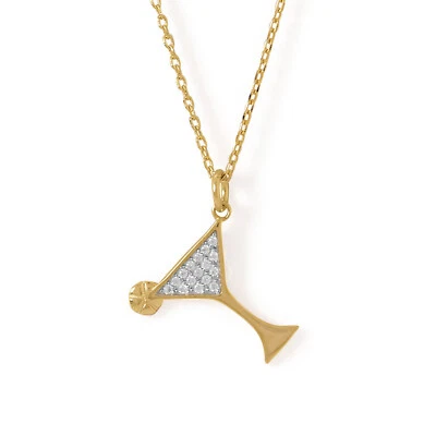 Collar para mujer con colgante de vidrio Martini de circonita cúbica de plata 925 enchapado en oro de 14k Foto 1 de 3