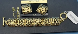 Vintage Gantos Classic Bold Cheetah Leopardenmuster Armband & Ohrringe Set NEU - Bild 1 von 7