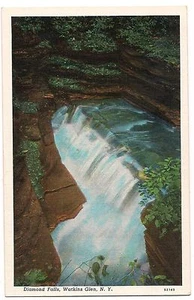 DIAMOND FALLS Watkins Glen State Park NY Postcard Vintage Finger Lakes COLORFUL - Picture 1 of 1