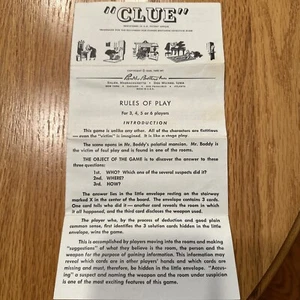 Vintage 1960 Clue Game Original Instructions Sheet Parker Brothers . - Picture 1 of 4