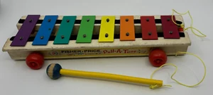 Vintage 1964 Fisher Price Pull A Tune Madera Metal Xilófono Madera Mazo 870 - Imagen 1 de 16