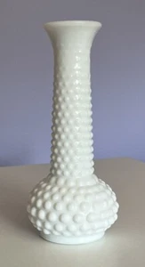 Vintage E O Brody Co White Bubble Milk Glass Bud Base Hobnail 7 1/2" - Picture 1 of 7