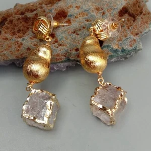 Natural Clear Quartz Cube Shape Drop Stud Earrings Fashion Jewelry For Women - Picture 1 of 6