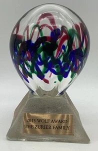 Rare Neal Drobnis Sand Cast Base / Blown Fusion Art Glass Globe 8” Trophy 2004 - Picture 1 of 13