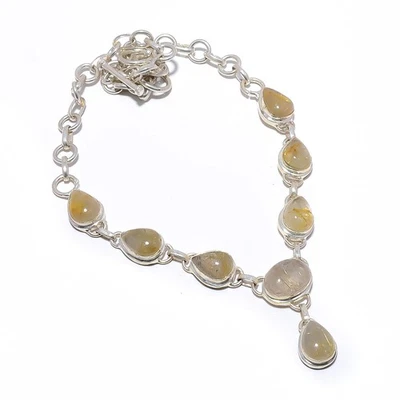 Collar de plata de ley 925 de cuarzo rutilado dorado 17,99" T33 Foto 1 de 4