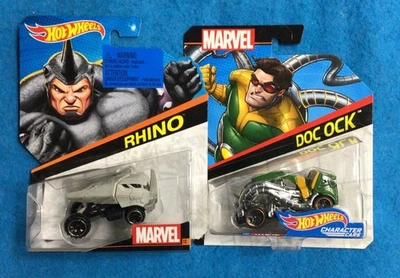 Lote de 2 Coches Personajes Hot Wheels Marvel Spider-Man RHINO & DOC OCK Foto 1 de 4