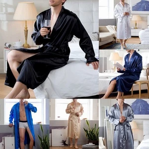 Modischer Herren Satin Kimono Seide Bademantel Pyjama Nachtwäsche Morgenmantel - Bild 1 von 20